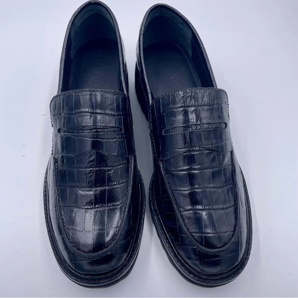 NEW Everlane Black Crocodile Leather Chunky Lug Sole‎ Loafer in Size 8.5